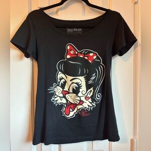 LUCKY 13 Miss Alley Cat Girl Juniors Graphic Tee Size L